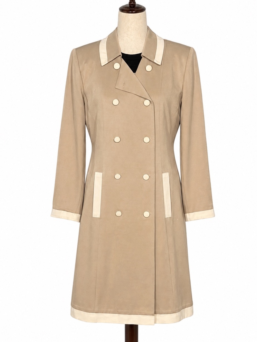 Vintage Danny & Nicole khaki jacket with white trim, fabric covered buttons, L